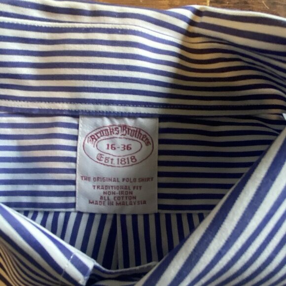 Brooks Brothers Sz 16-36 Blue Stripe Long Sleeve Button Down Dress Shirt - Picture 2 of 4